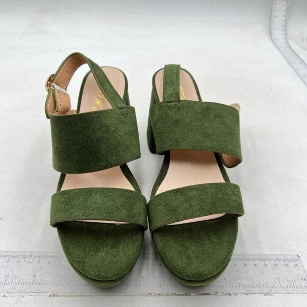 Olive Green Suede Womens Sandal with Block Heel